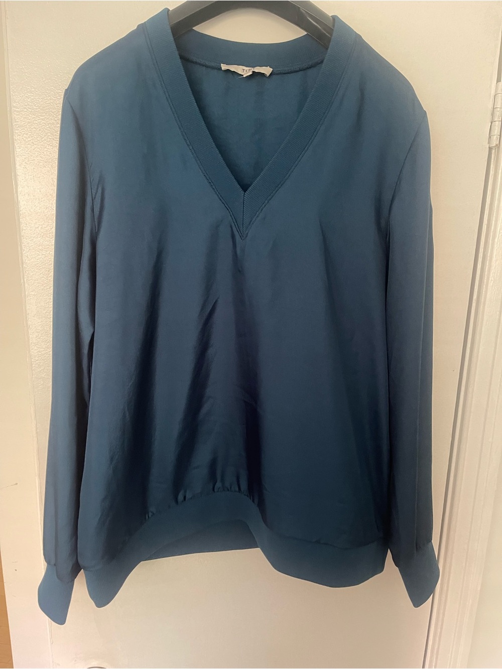 Tibi Teal V-Neck Long Sleeve Top